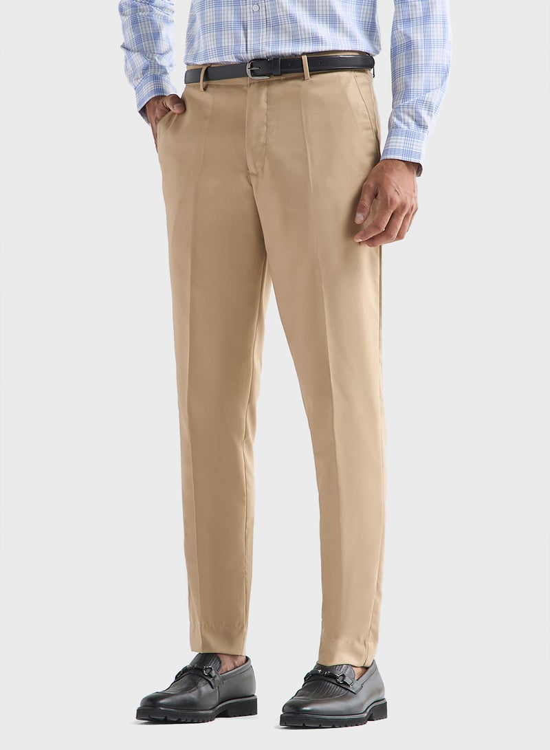 Textured Regular Fit Flexi Waist Trousers with Poc