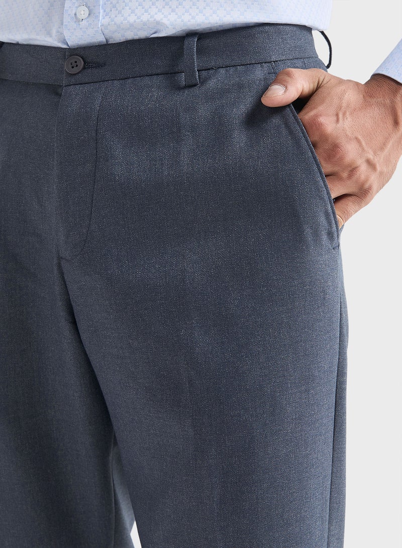 Solid Regular Fit Trousers with Pockets