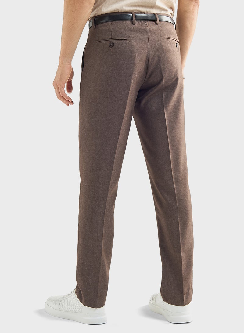 Solid Regular Fit Flexi Waist Trousers with Pocket