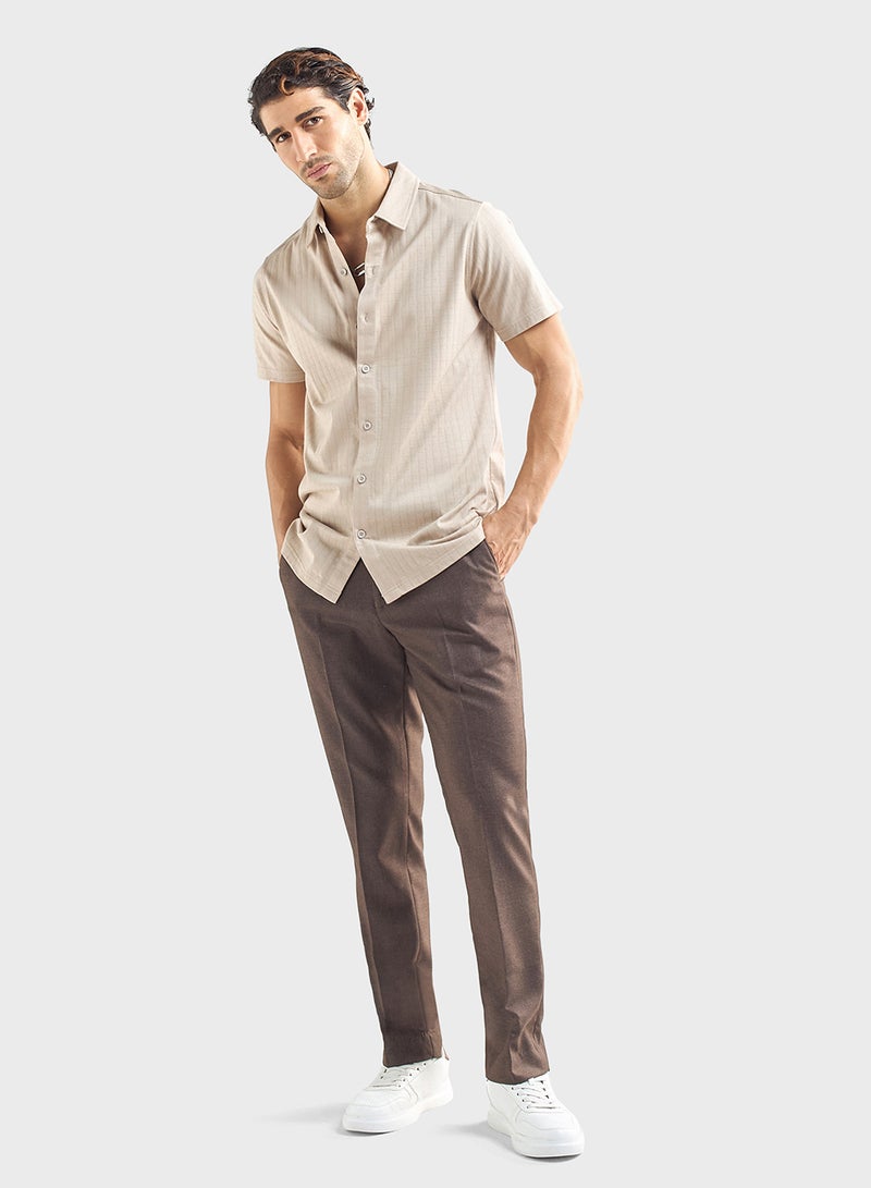 Solid Regular Fit Flexi Waist Trousers with Pocket