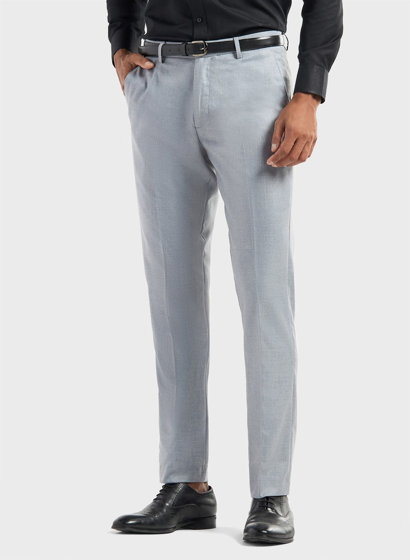 Solid Regular Fit Trousers with Pockets and Button