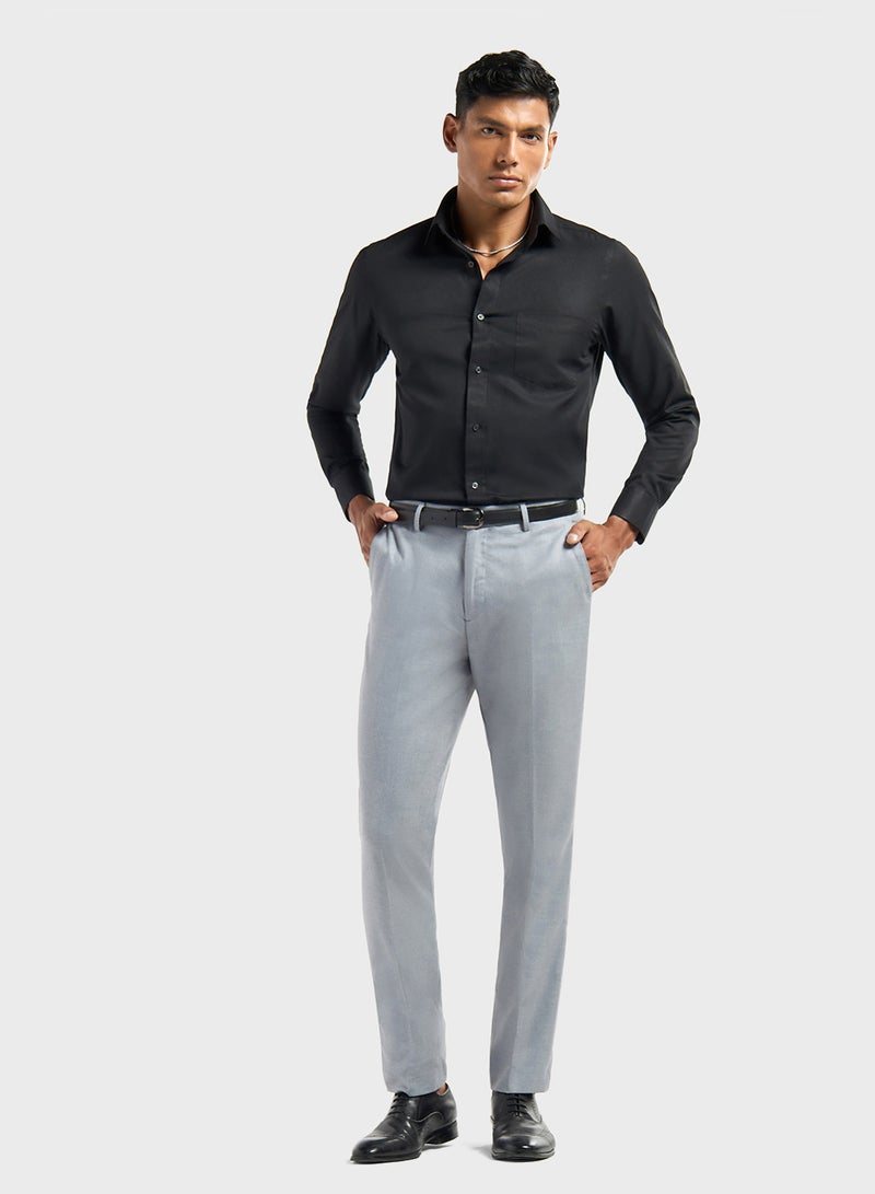 Solid Regular Fit Trousers with Pockets and Button