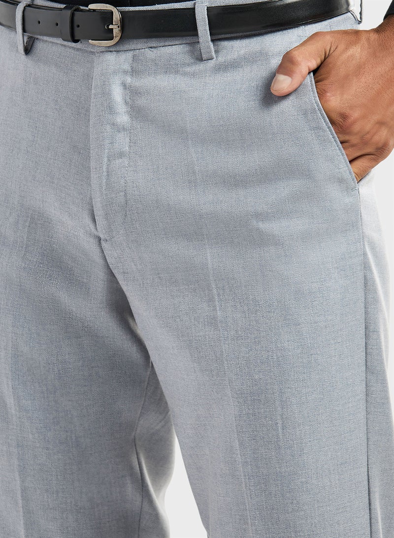 Solid Regular Fit Trousers with Pockets and Button