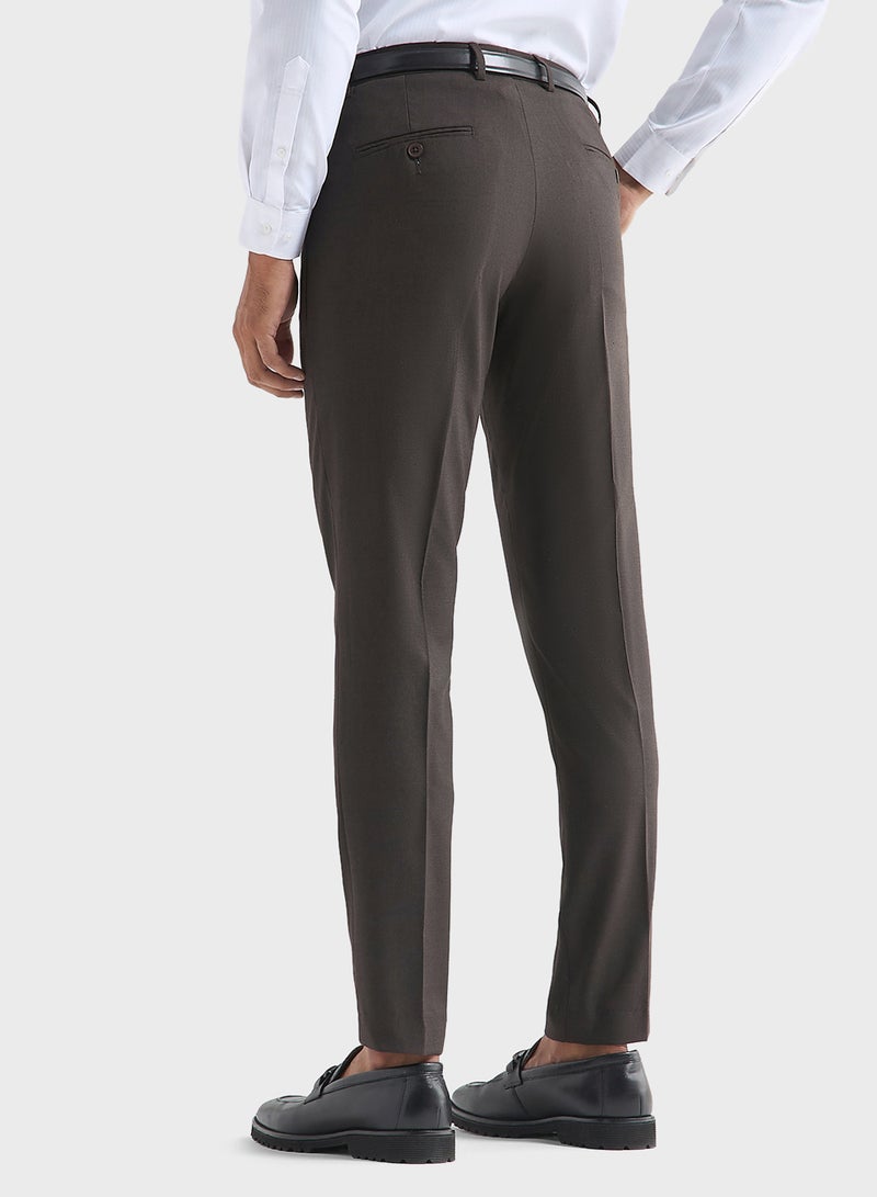 Solid Slim Fit Trousers with Pockets