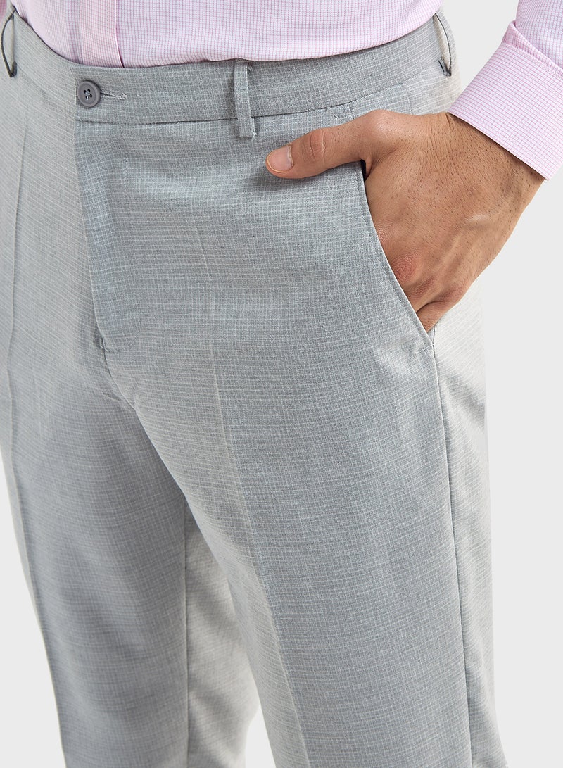 Checked Regular Fit Flexi Waist Trousers with Pock