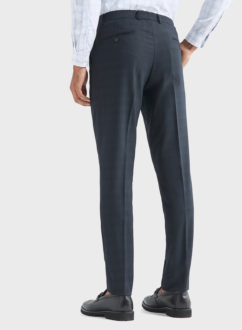 Checked Regular Fit Flexi Waist Trousers with Pock