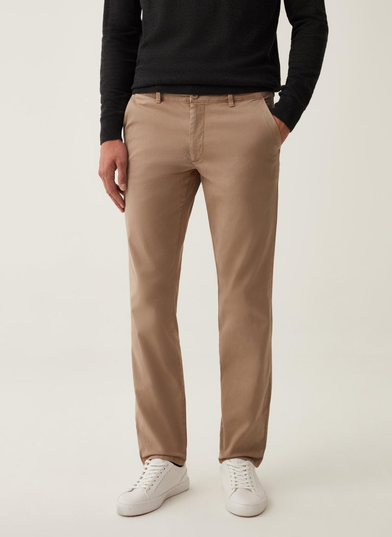 Solid colour stretch chino trousers