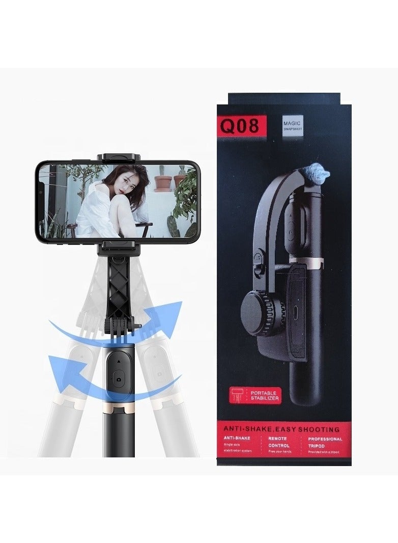 Q08 Bluetooth Handheld Gimbal Stabilizer Outdoor Bracket Wireless Stick Adjustable Selfie Holder for IOS & Android Phone Black