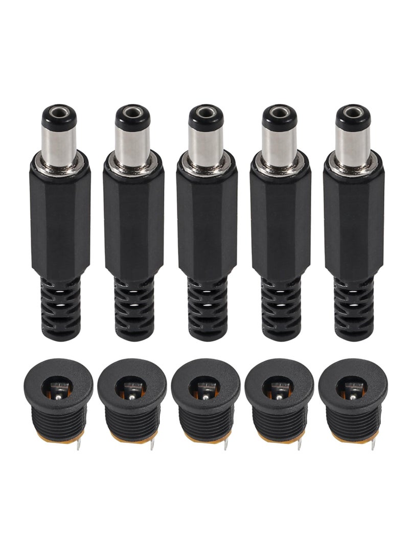 5Pcs 5.5mm x 2.1mm DC Male Power Plug Solder Power Jack Adapter Connector with 5Pcs DC Power Jack 5.5mm x 2.1mm 3 Pin Female DC Barrel Jack Panel Mount Connector