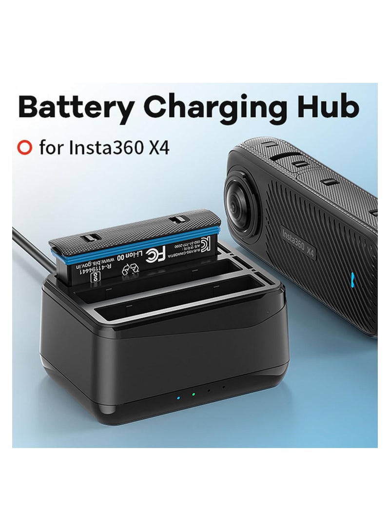 Insta360 X4 Fast Charging Hub with USB Type-C Cable, 3-Slot Battery Charger Station and SD Card Storage, Compatible with Insta360 X4 Battery Accessories.