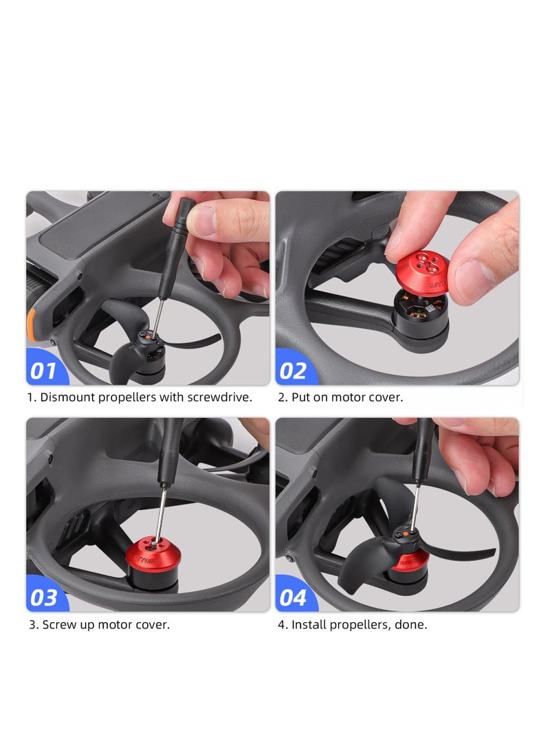 4Pcs Aluminum Alloy Waterproof and Dustproof Motor Cover Caps for DJI Avata 2 Drone - Protective Accessories in Red for Enhanced Motor Protection.