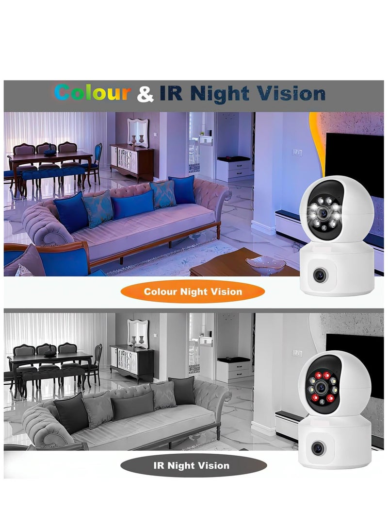 2K Dual Lens Indoor Security Camera with Motion Detection and 2 Way Audio for Pets and Babies, 360 Degree PTZ and Colour Night Vision