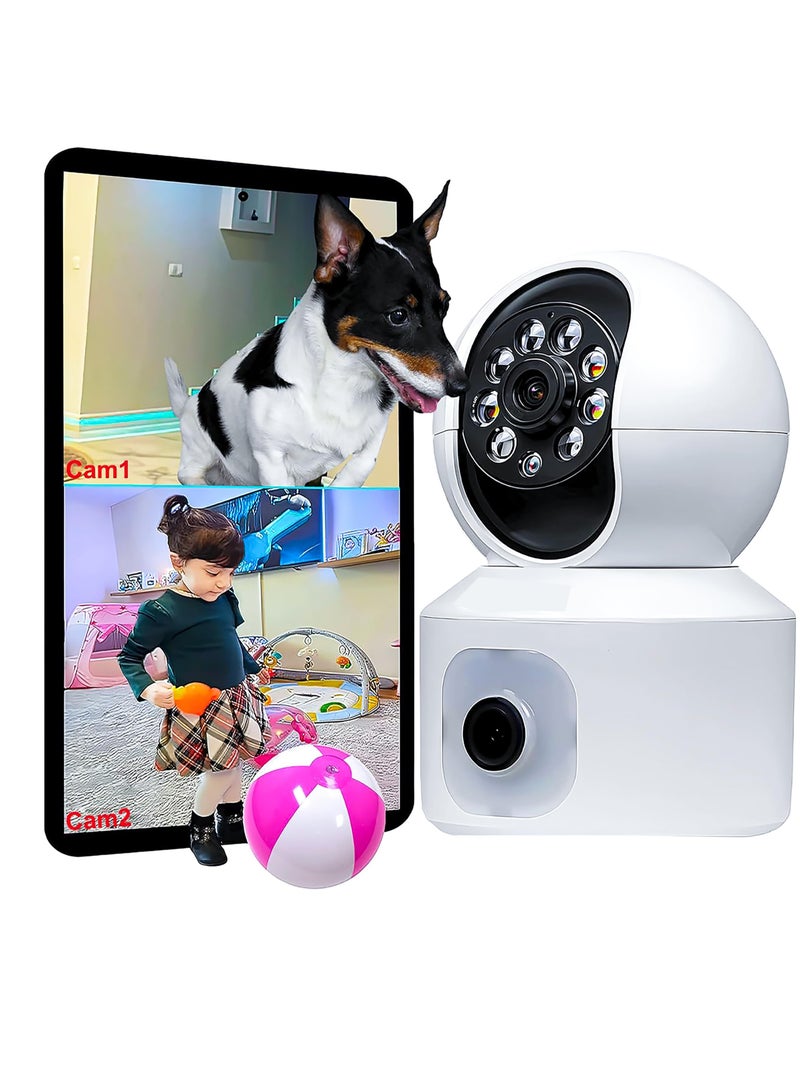 2K Dual Lens Indoor Security Camera with Motion Detection and 2 Way Audio for Pets and Babies, 360 Degree PTZ and Colour Night Vision