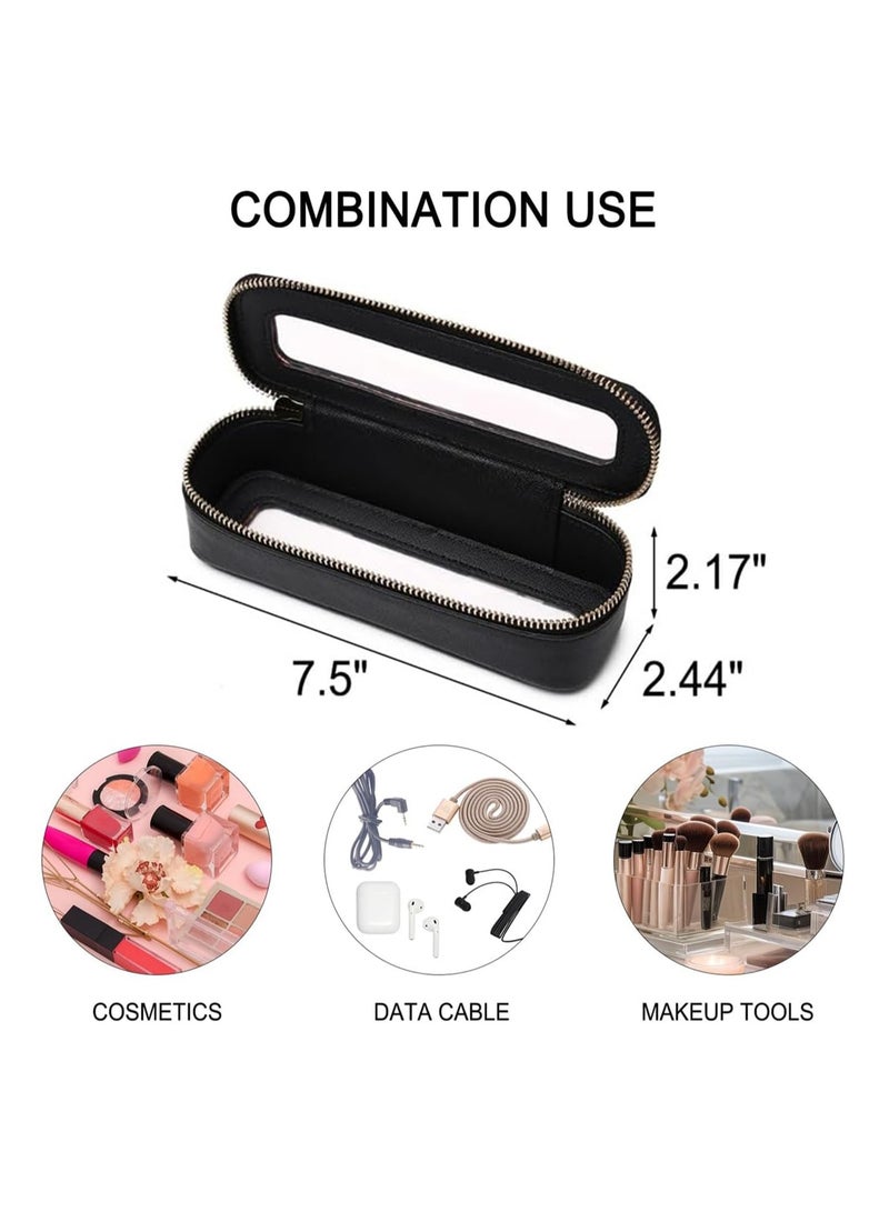 Clear Makeup Bag Portable Brush Bag transparent Travel Cosmetic Case Clear Toiletry Makeup Bag with Zipper for Women (Black, Slim)