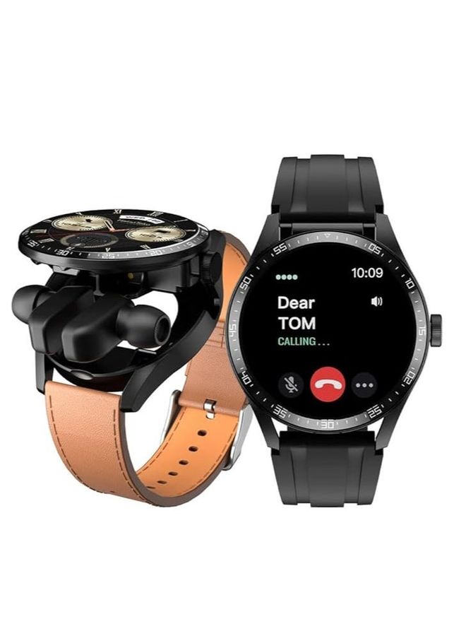 Haino Teko Germany RW37 Watch Buds With Large Screen Round Shape AMOLED Display Smart Watch and Bluetooth Earbuds With 2 Pair Straps for Ladies and Gents