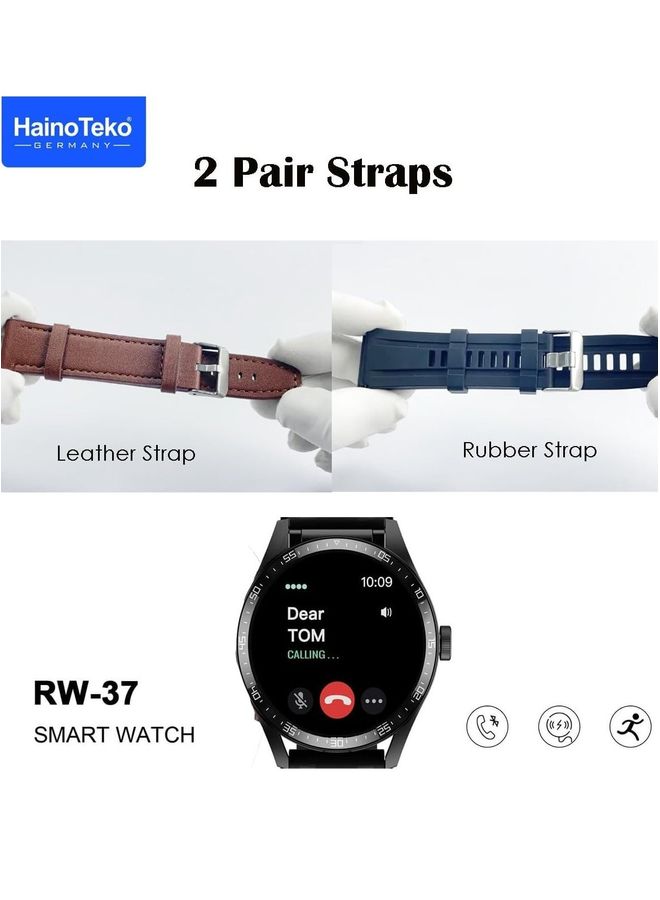 Haino Teko Germany RW37 Watch Buds With Large Screen Round Shape AMOLED Display Smart Watch and Bluetooth Earbuds With 2 Pair Straps for Ladies and Gents