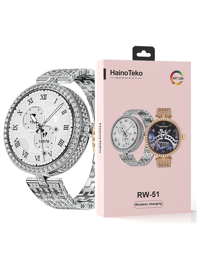 Haino Teko Germany RW51 Ladies Smart Watch With Round Shape AMOLED Display and Wireless Charger Silver