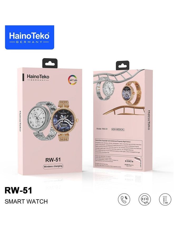 Haino Teko Germany RW51 Ladies Smart Watch With Round Shape AMOLED Display and Wireless Charger Silver