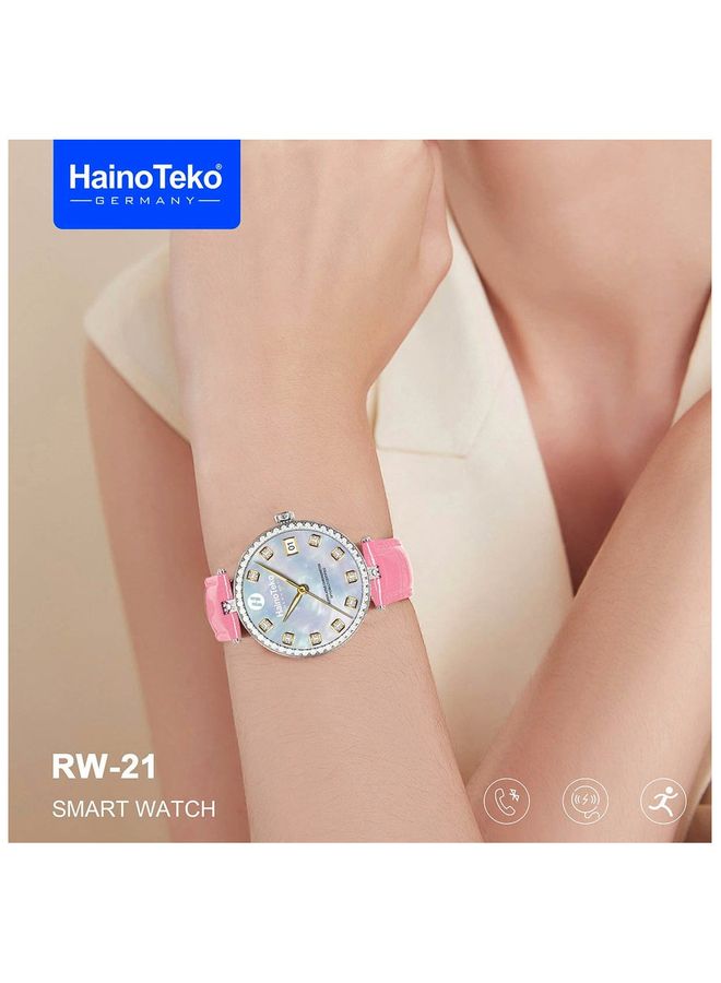 Haino Teko Germany RW21 Smart Watch With 2 pair Strap and Wireless Charger for Ladies Pink and Silver