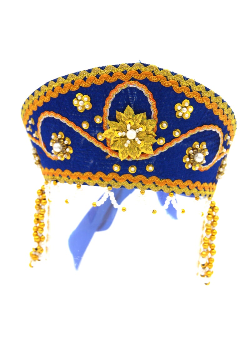 D' Daniela - Women's Traditional Headdress Kokoshnik - Dark Blue with Gold beads