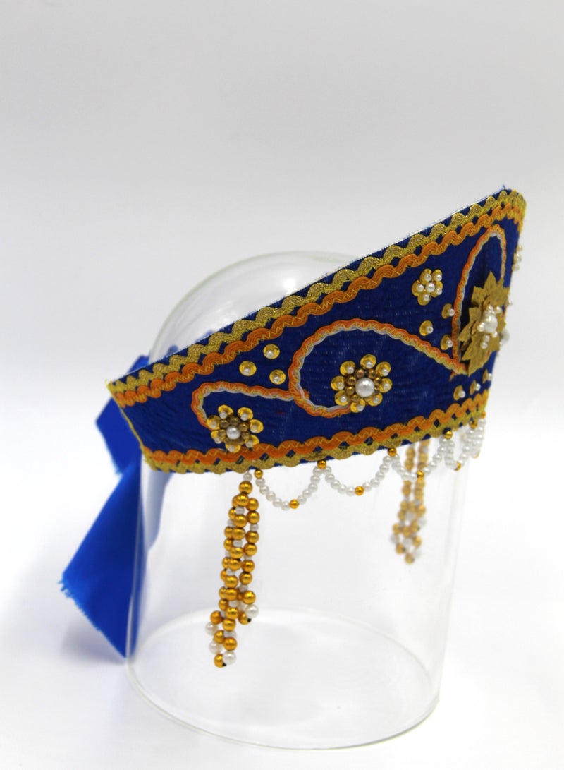 D' Daniela - Women's Traditional Headdress Kokoshnik - Dark Blue with Gold beads
