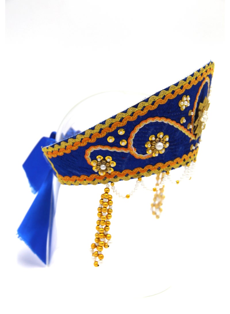D' Daniela - Women's Traditional Headdress Kokoshnik - Dark Blue with Gold beads