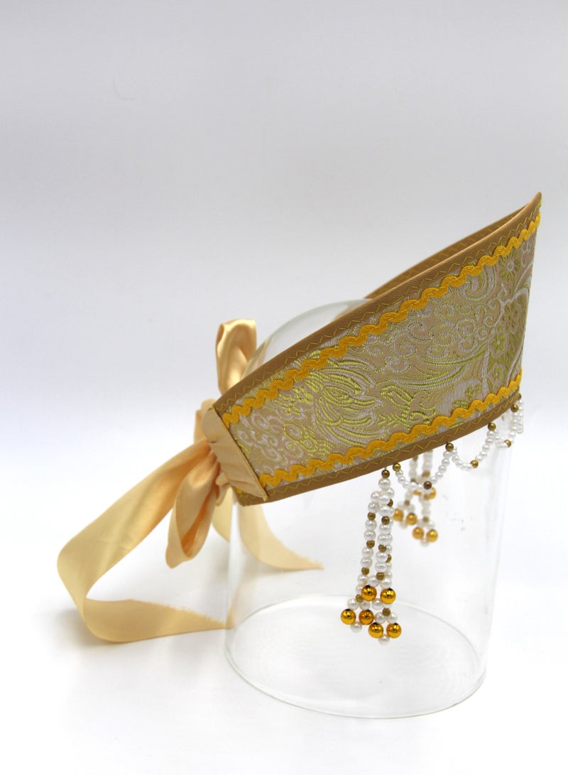 D' Daniela - Women's Traditional Headdress Kokoshnik - Brown  with Yellow