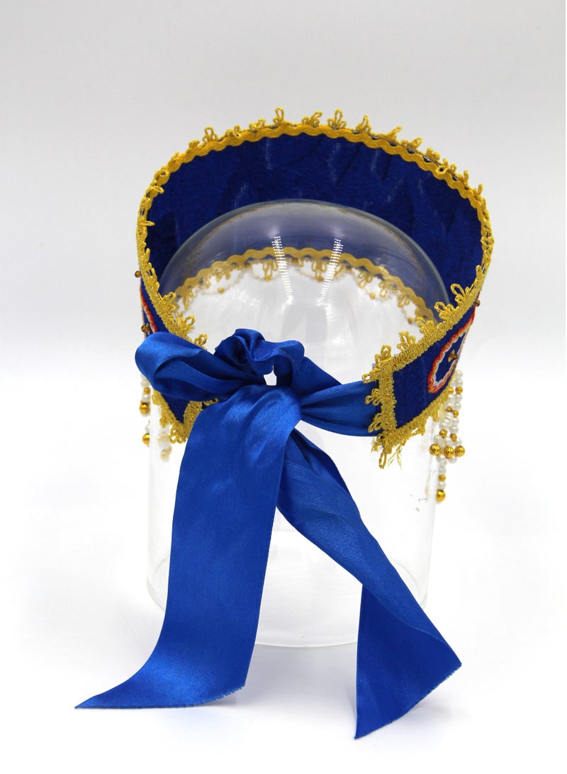 D' Daniela - Women's Traditional Headdress Kokoshnik - Blue with Red braid