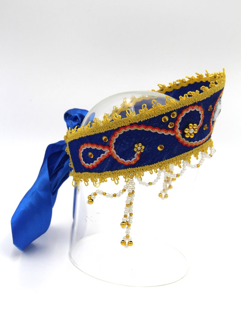 D' Daniela - Women's Traditional Headdress Kokoshnik - Blue with Red braid
