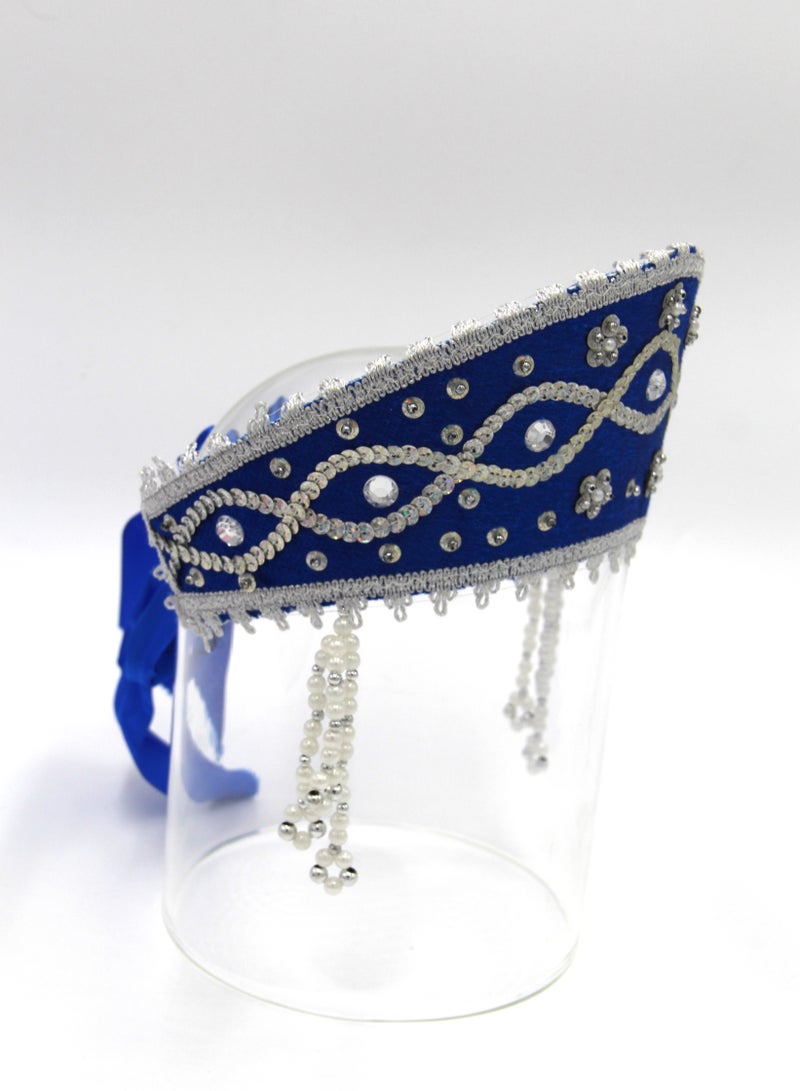 D' Daniela - Women's Traditional Headdress Kokoshnik - Blue with Silver braid