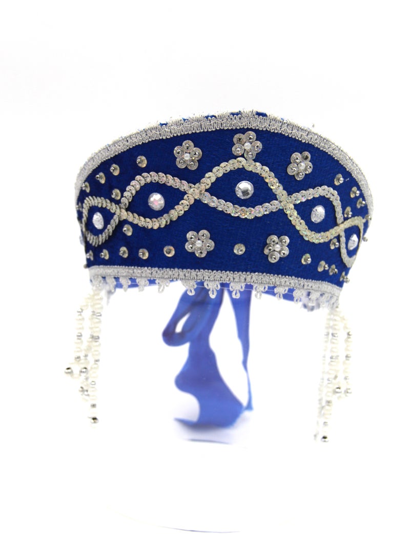 D' Daniela - Women's Traditional Headdress Kokoshnik - Blue with Silver braid