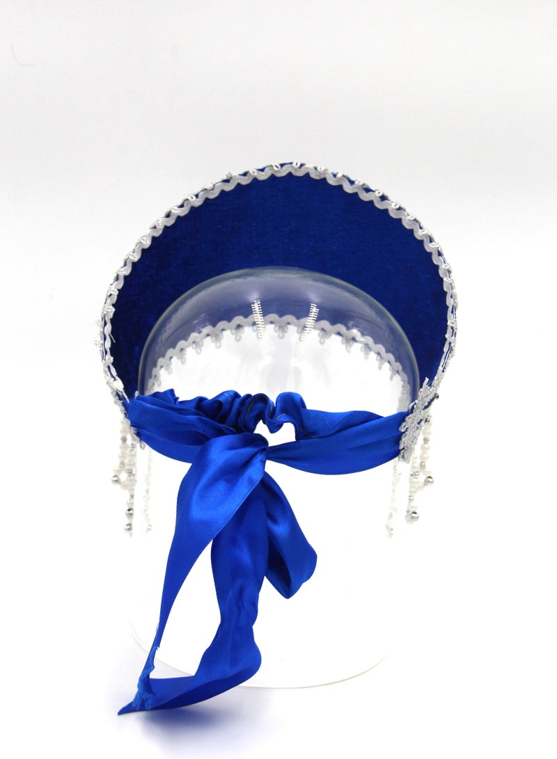 D' Daniela - Women's Traditional Headdress Kokoshnik - Blue with Silver braid