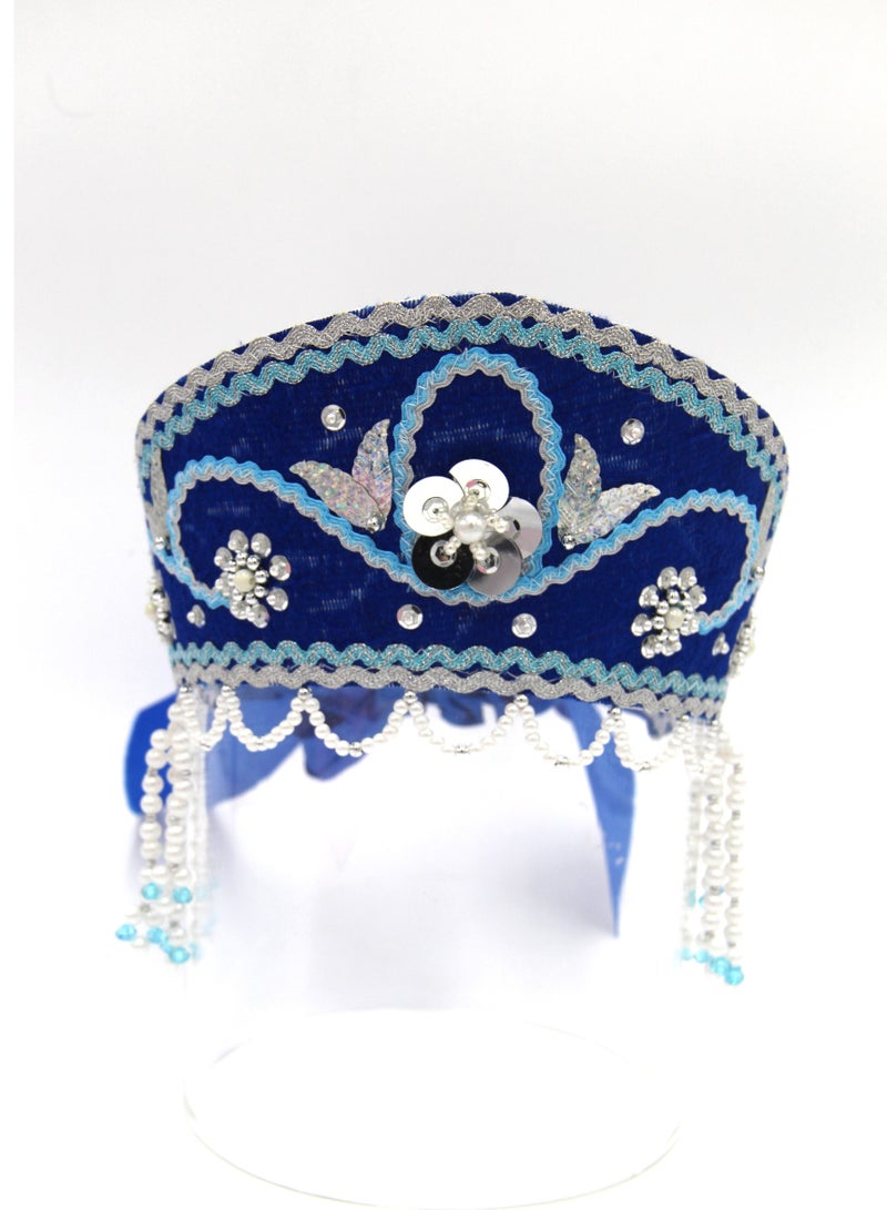 D' Daniela - Women's Traditional Headdress Kokoshnik - Blue with White beads