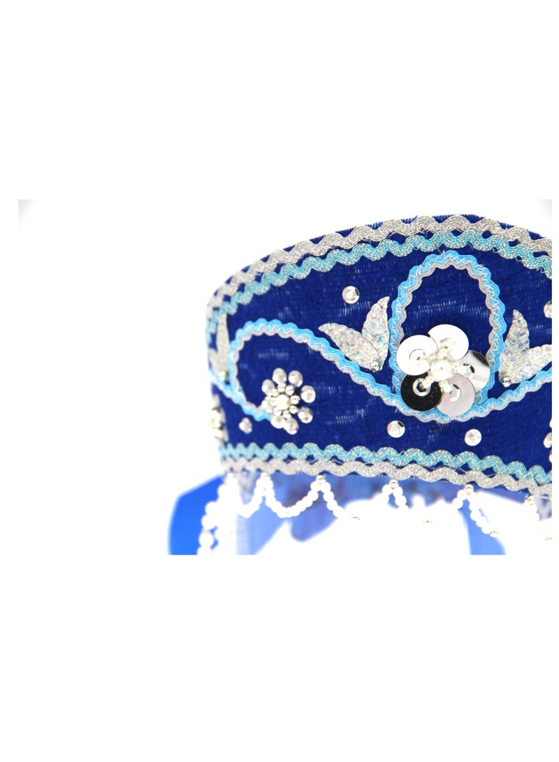 D' Daniela - Women's Traditional Headdress Kokoshnik - Blue with White beads