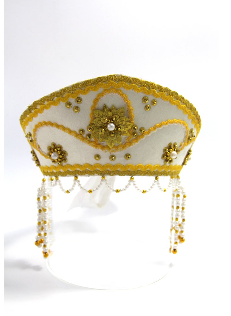 D' Daniela - Women's Traditional Headdress Kokoshnik - White with Yellow