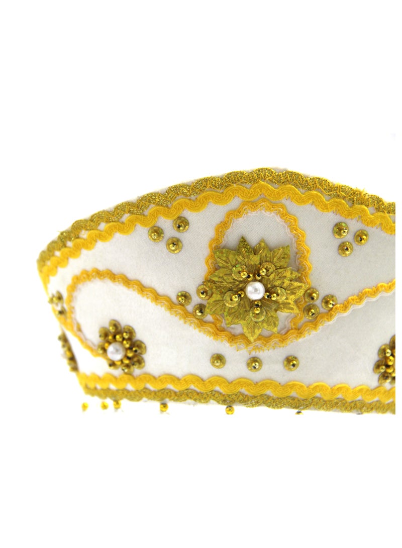 D' Daniela - Women's Traditional Headdress Kokoshnik - White with Yellow