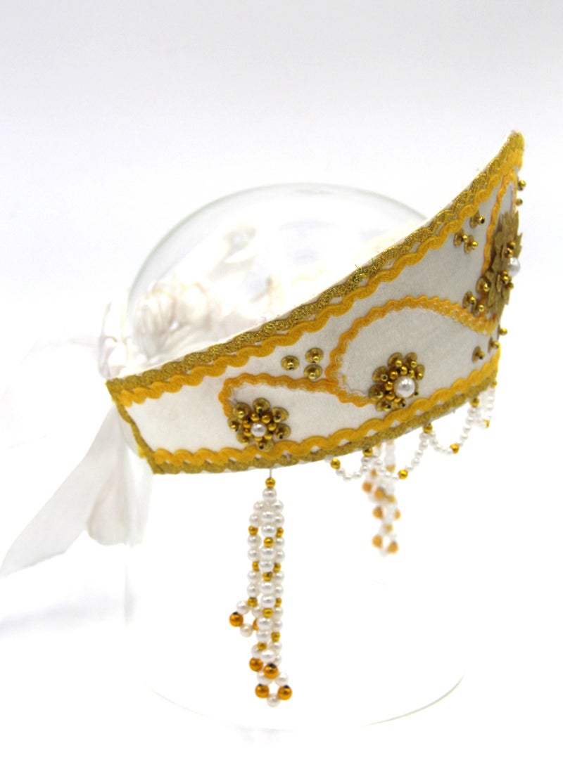 D' Daniela - Women's Traditional Headdress Kokoshnik - White with Yellow