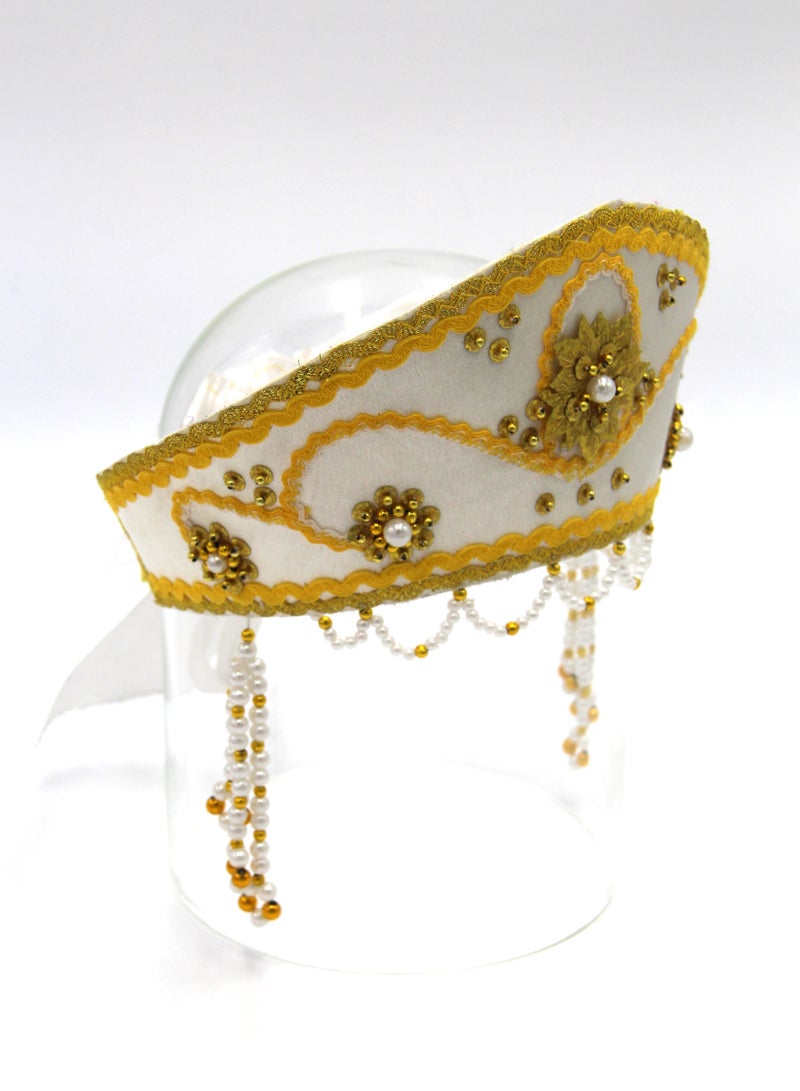 D' Daniela - Women's Traditional Headdress Kokoshnik - White with Yellow