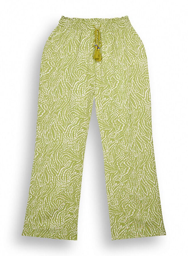 Green ethnic print trousers