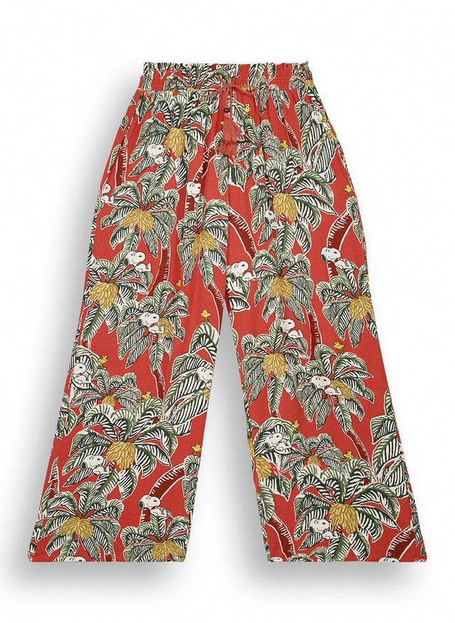 Long tropical Snoopy fluid trousers