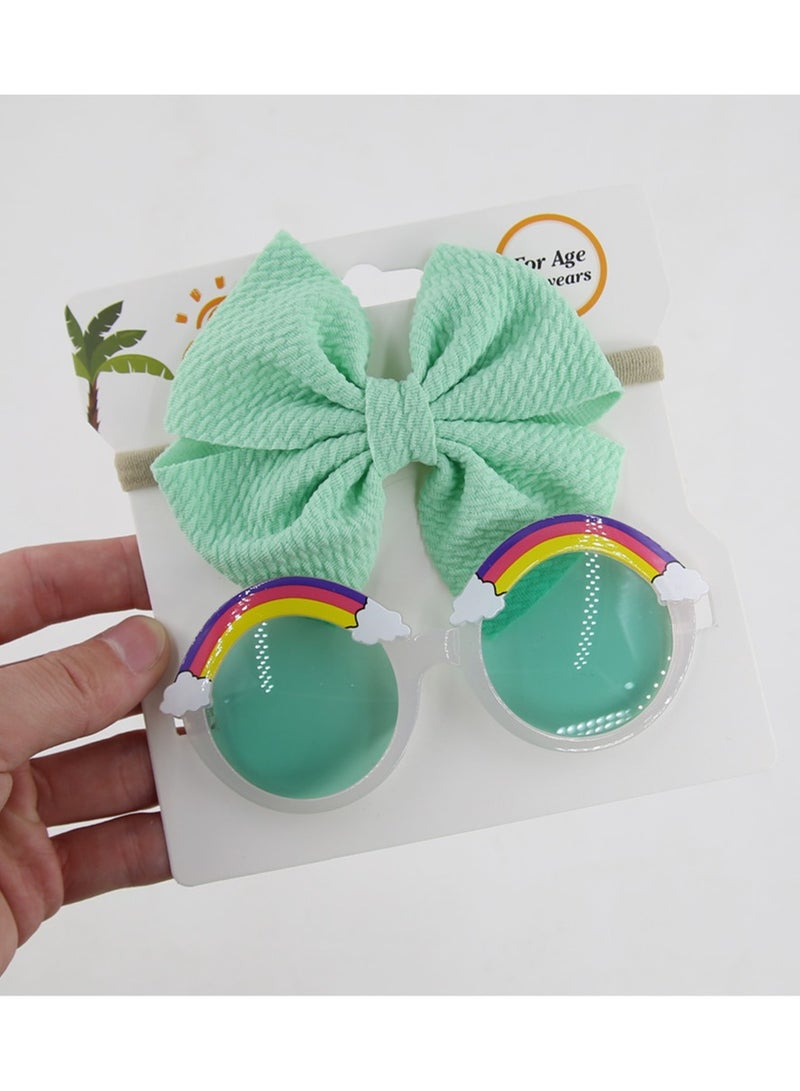 Anaya Rainbow Glasses and Bow Barrette Ponytail Set For Babies and Girls - Light Green