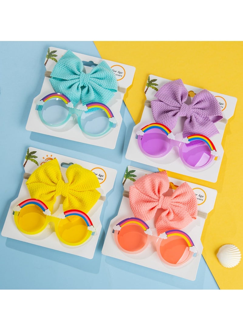 Anaya Rainbow Glasses and Bow Barrette Ponytail Set For Babies and Girls - Light Green