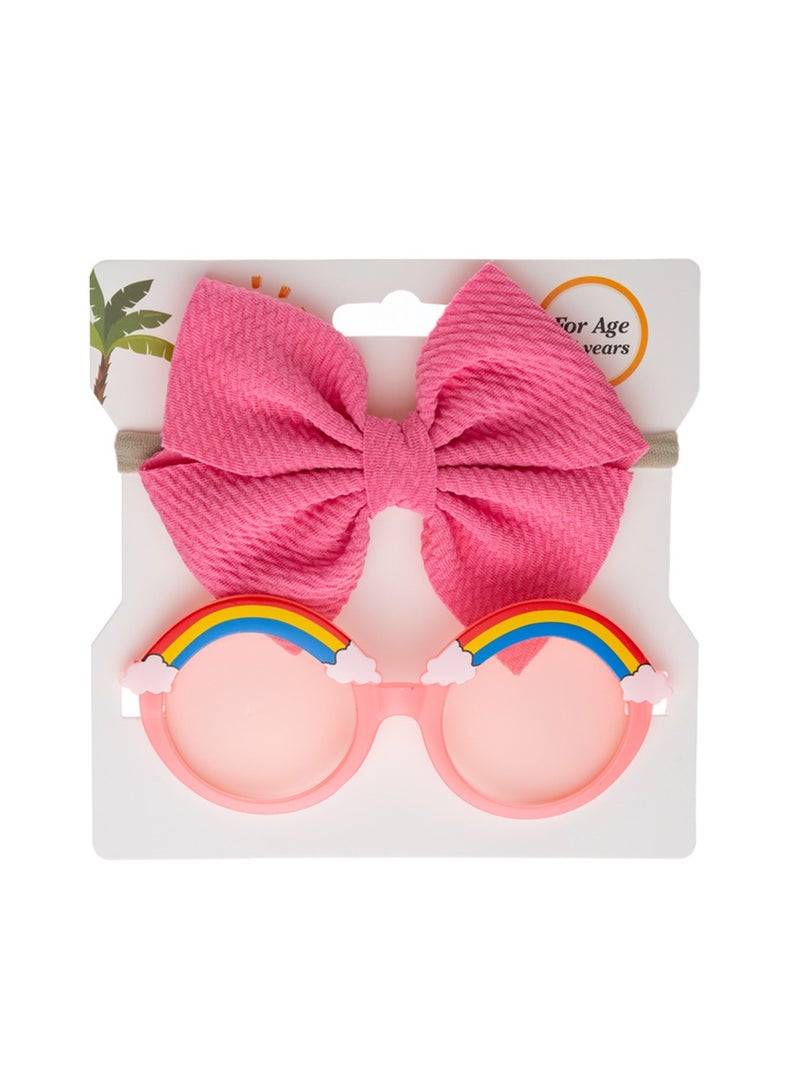 Anaya Rainbow Glasses and Bow Barrette Ponytail Set For Babies and Girls - Pink