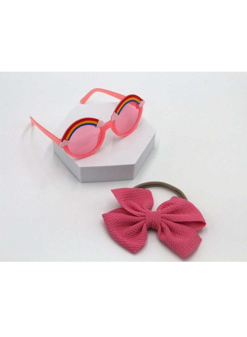 Anaya Rainbow Glasses and Bow Barrette Ponytail Set For Babies and Girls - Pink