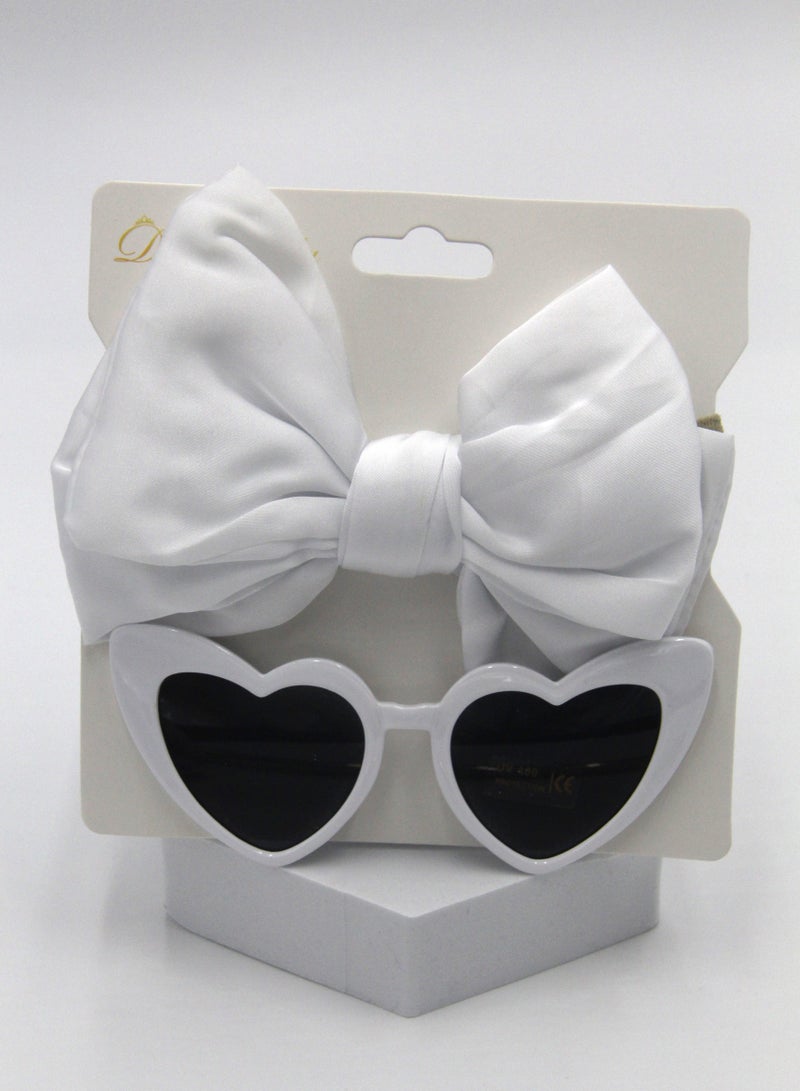 Athena Glasses and Bow Barrette Ponytail Set For Babies and Girls - White