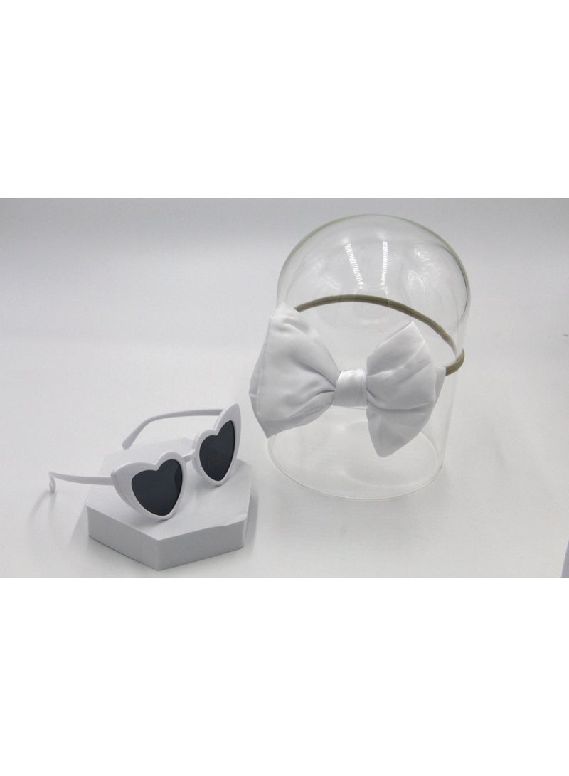 Athena Glasses and Bow Barrette Ponytail Set For Babies and Girls - White