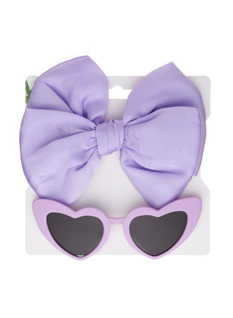 Athena Glasses and Bow Barrette Ponytail Set For Babies and Girls - Purple