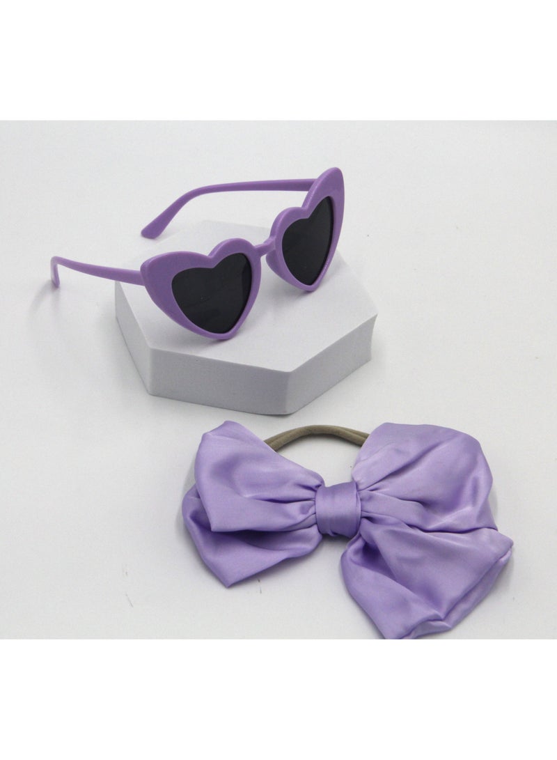 Athena Glasses and Bow Barrette Ponytail Set For Babies and Girls - Purple