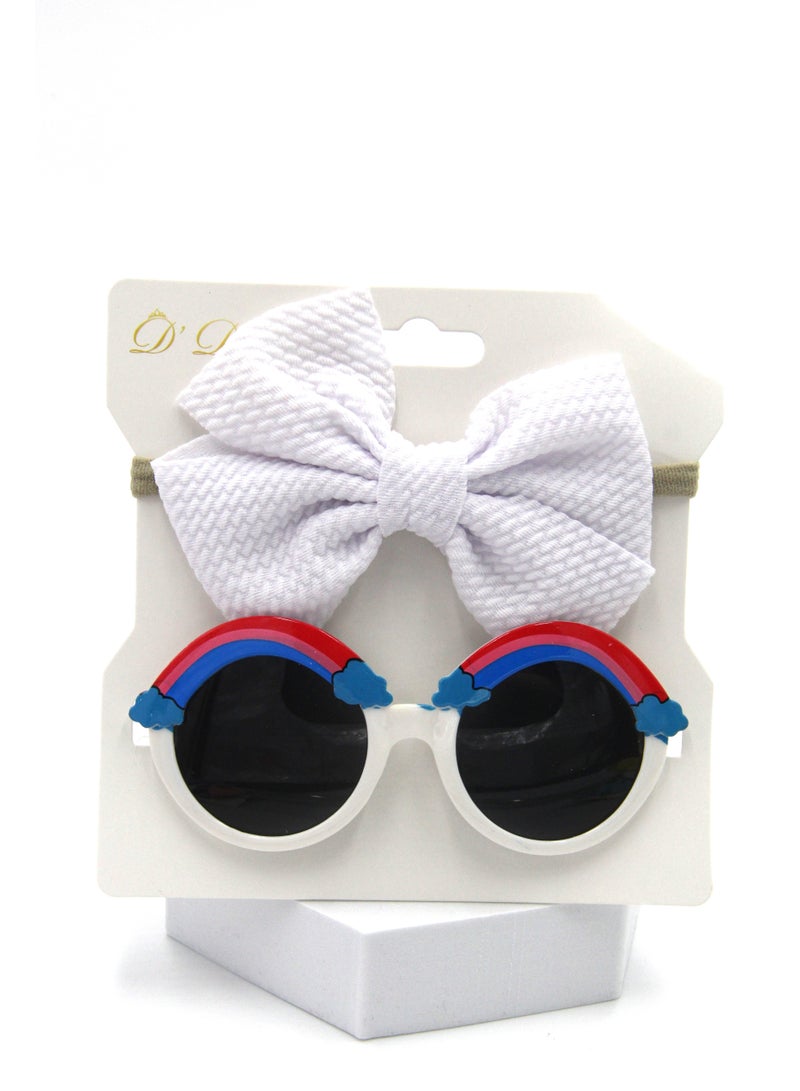 Anaya Rainbow Glasses and Bow Barrette Ponytail Set For Babies and Girls - White