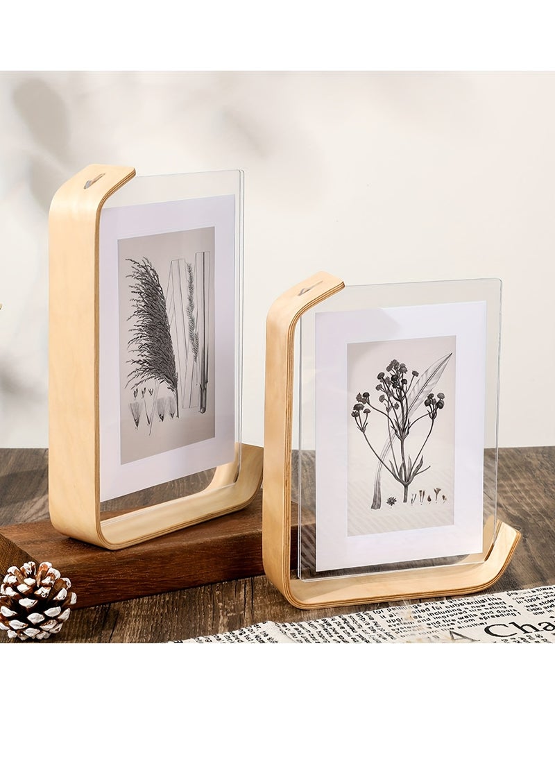 Acrylic Wooden Photo Frame, 2Pcs Rustic Wooden Frames With HD Glass, Double-sided Frame For Tabletop Display, Calendar DIY Frame, Photo Frames For Wedding Party Decor, Herbarium Display Frame